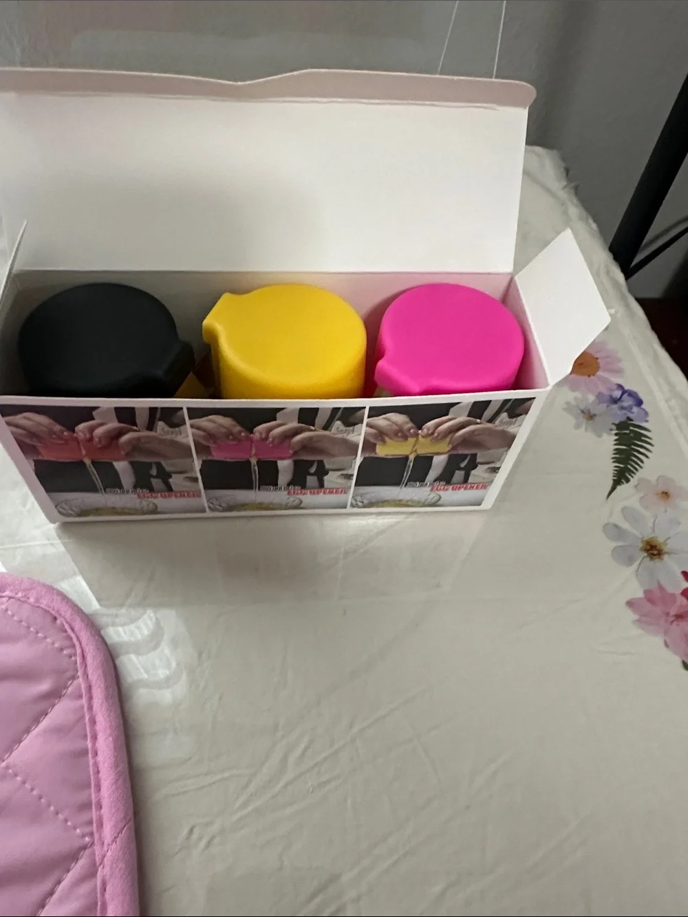 Bright Pink 'It's a Good Day' Oven Mitt / Pot Holder with 3 sets of egg openers